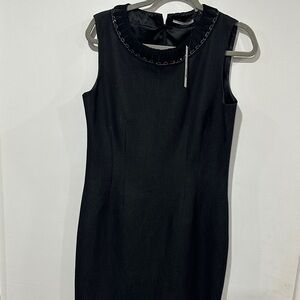 Tahari Elegant Black Dress with Chain Detail